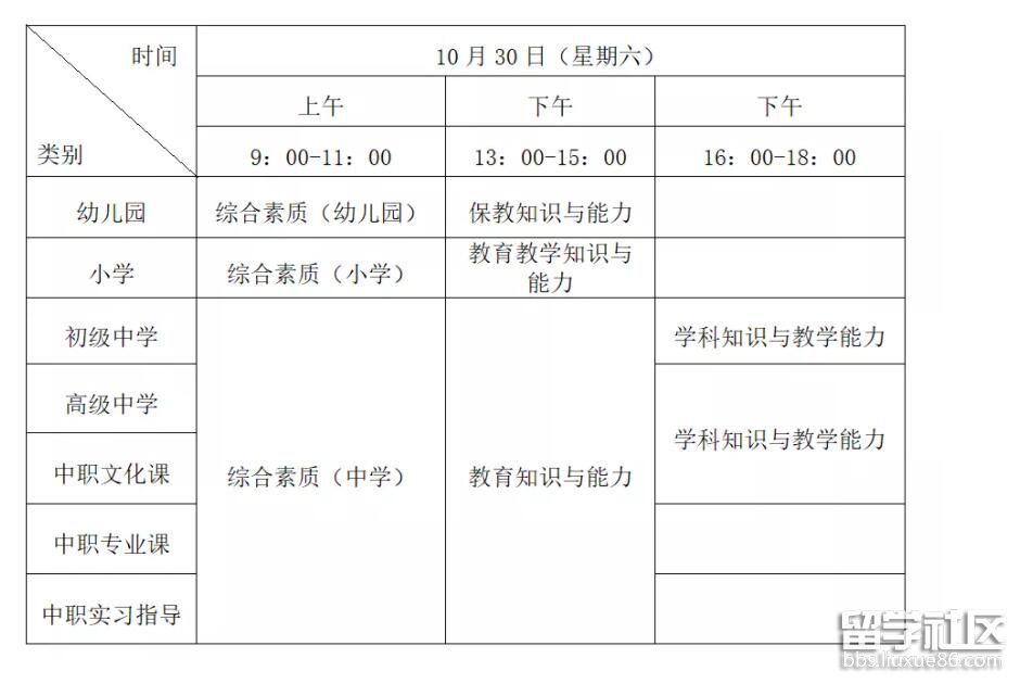 福建中小学教师资格考试时间