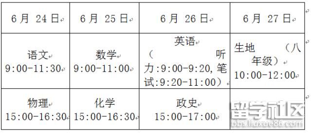 2022来宾中考时间及科目